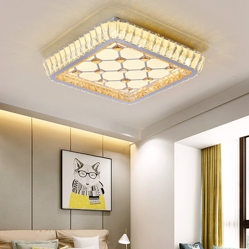 Contemporary Crystal Ceiling Flush Light with LED and White Trellis/Bowknot Design