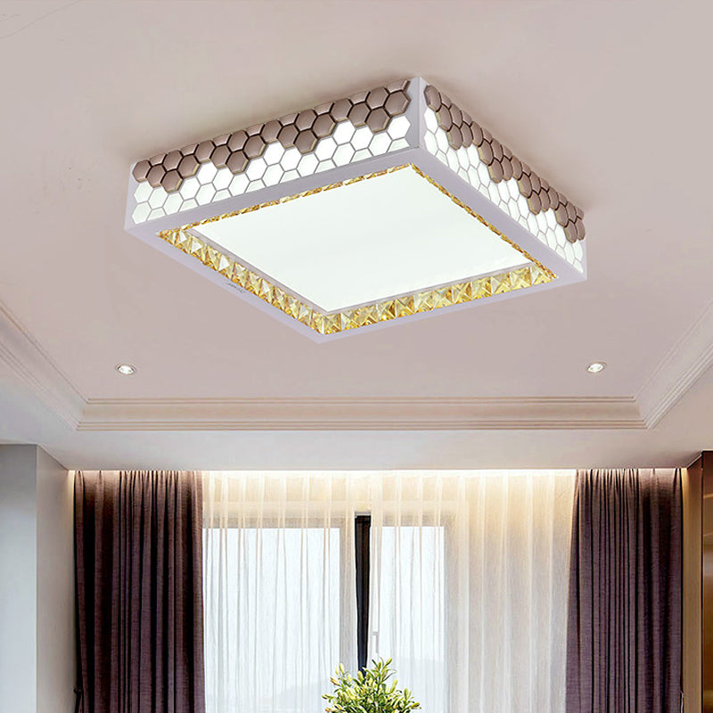 Modern Crystal Flush Mount Ceiling Light Fixture with Honeycomb Design - White-Gold LED Lighting for Bedroom