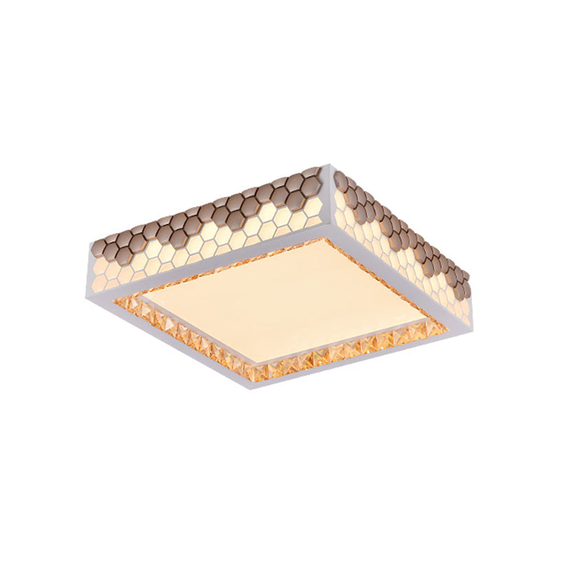 Modern Crystal Flush Mount Ceiling Light Fixture with Honeycomb Design - White-Gold LED Lighting for Bedroom