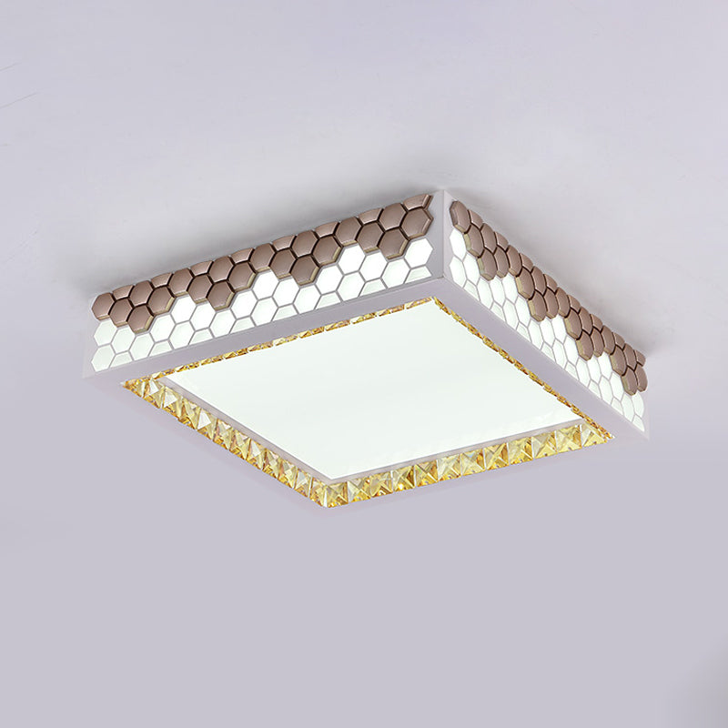 Modern Crystal Flush Mount Ceiling Light Fixture with Honeycomb Design - White-Gold LED Lighting for Bedroom
