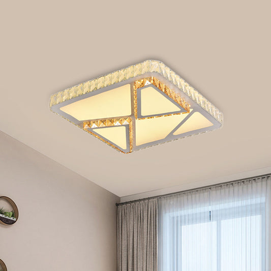 Contemporary LED Flush Mount Bedroom Ceiling Lamp with Crystal Shade - White