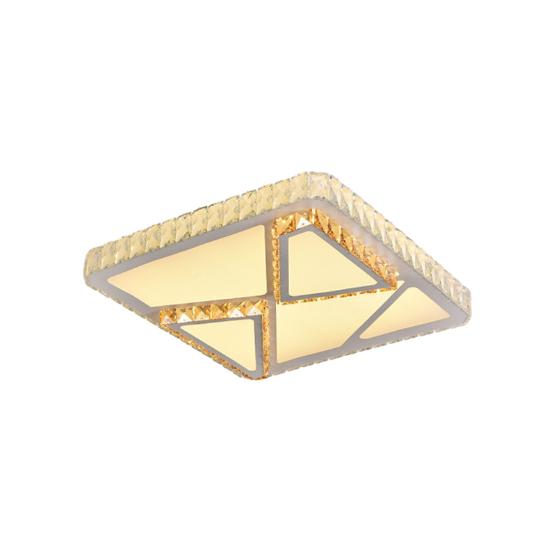 Contemporary LED Flush Mount Bedroom Ceiling Lamp with Crystal Shade - White