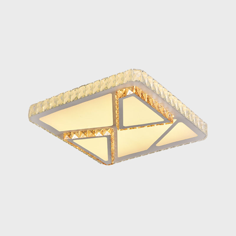 Contemporary LED Flush Mount Bedroom Ceiling Lamp with Crystal Shade - White