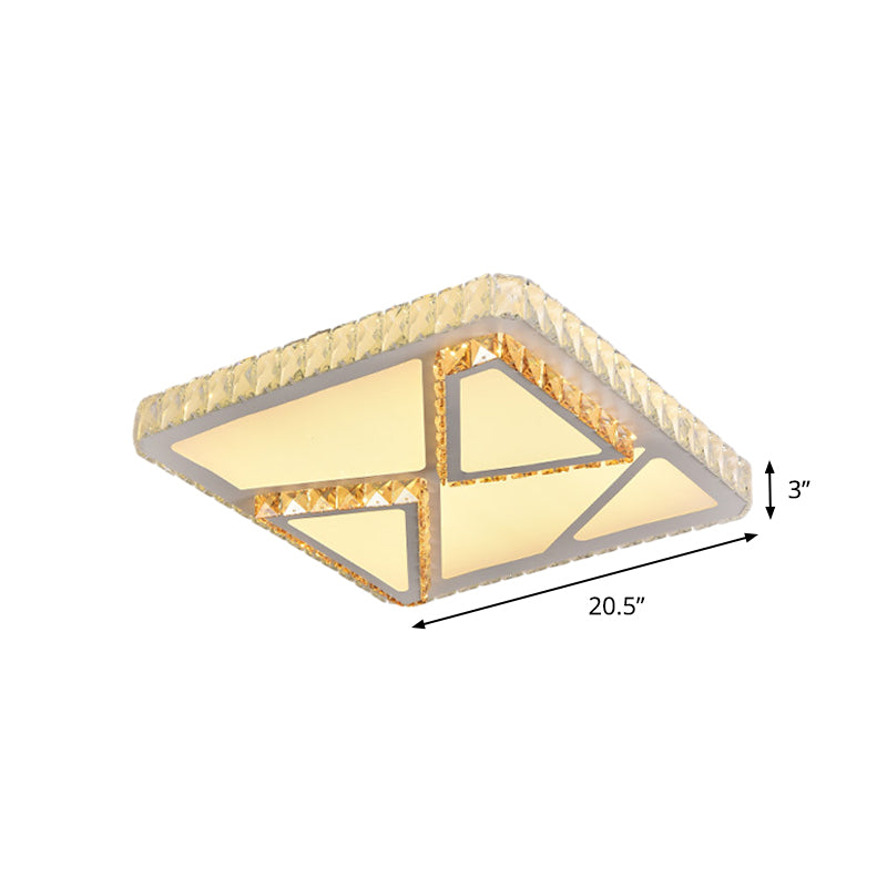 Contemporary LED Flush Mount Bedroom Ceiling Lamp with Crystal Shade - White