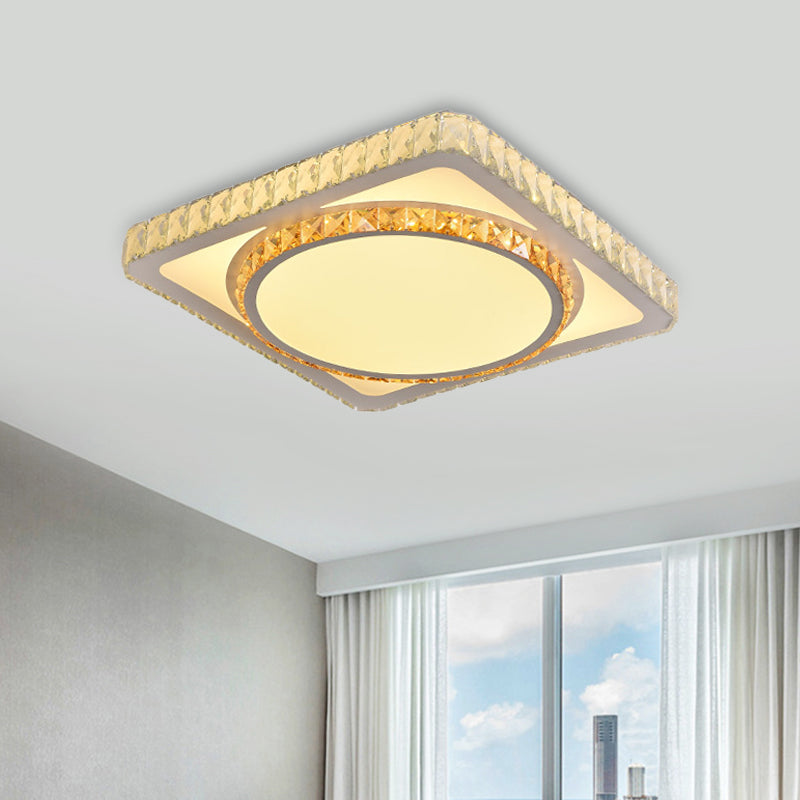Contemporary LED Flush Mount Bedroom Ceiling Lamp with Crystal Shade - White