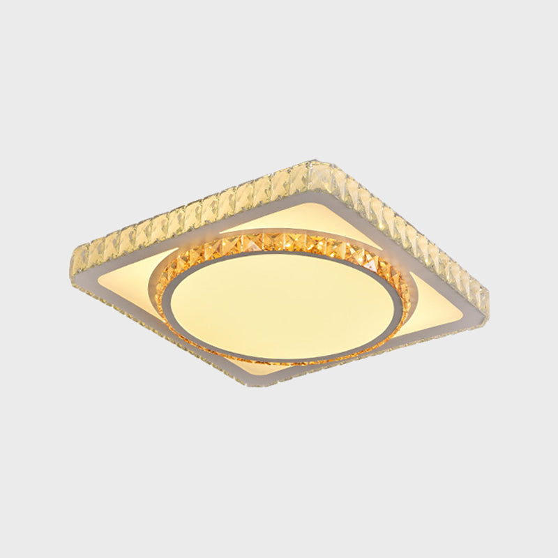 Contemporary LED Flush Mount Bedroom Ceiling Lamp with Crystal Shade - White