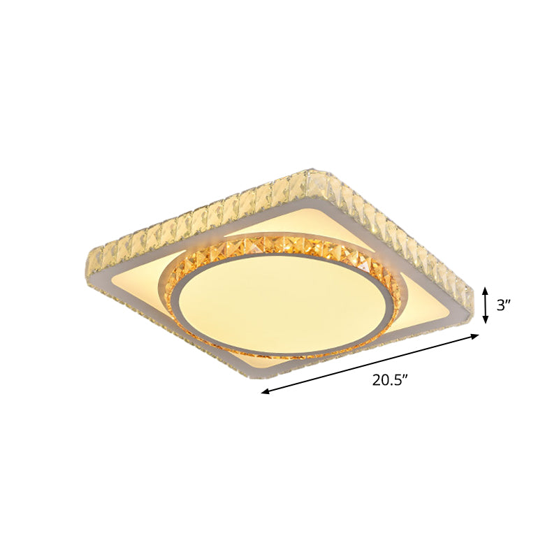 Contemporary LED Flush Mount Bedroom Ceiling Lamp with Crystal Shade - White