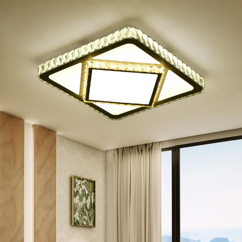 Contemporary LED Flush Mount Bedroom Ceiling Lamp with Crystal Shade - White