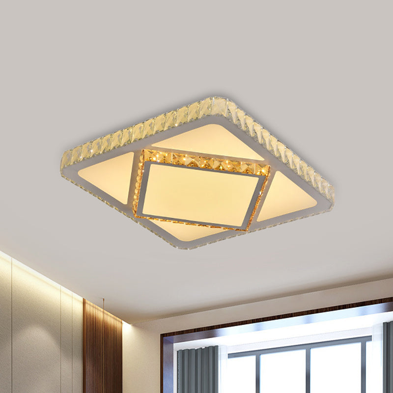 Contemporary LED Flush Mount Bedroom Ceiling Lamp with Crystal Shade - White