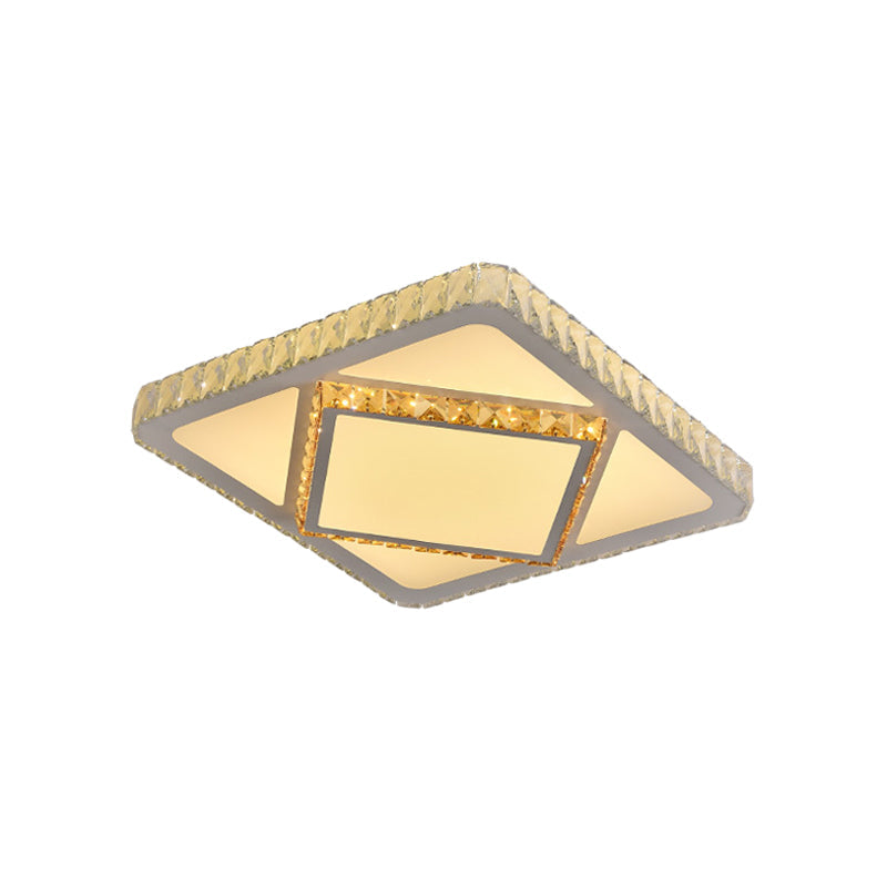 Contemporary LED Flush Mount Bedroom Ceiling Lamp with Crystal Shade - White