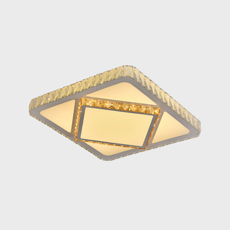 Contemporary LED Flush Mount Bedroom Ceiling Lamp with Crystal Shade - White