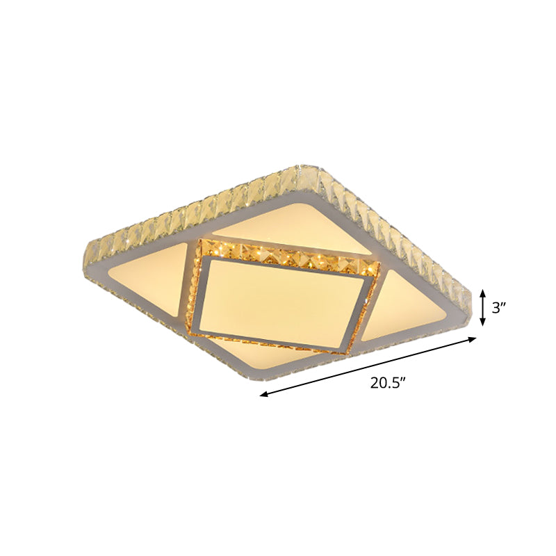 Contemporary LED Flush Mount Bedroom Ceiling Lamp with Crystal Shade - White