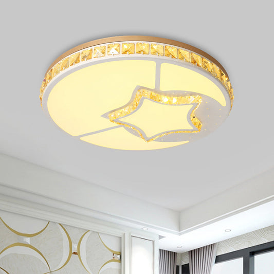 Minimal Moon Crystal LED Ceiling Light with White Leaf/Heart/Star Pattern