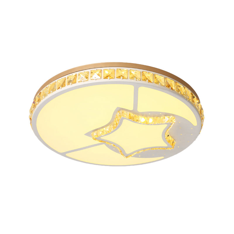 Minimal Moon Crystal LED Ceiling Light with White Leaf/Heart/Star Pattern