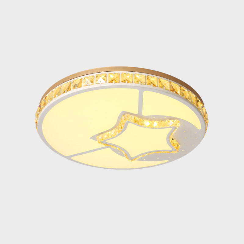 Minimal Moon Crystal LED Ceiling Light with White Leaf/Heart/Star Pattern