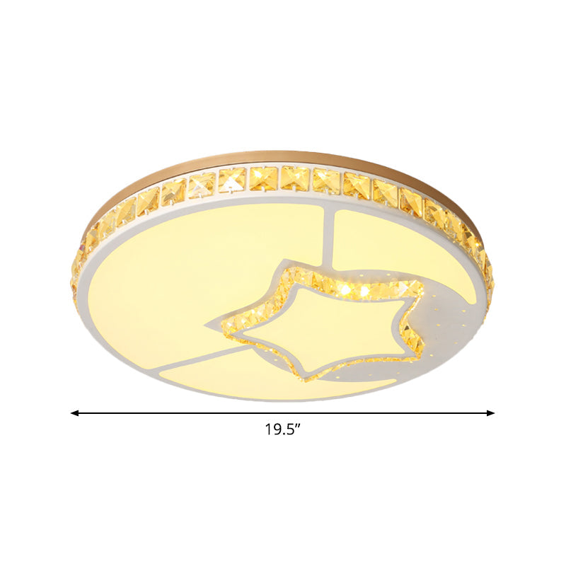 Minimal Moon Crystal LED Ceiling Light with White Leaf/Heart/Star Pattern