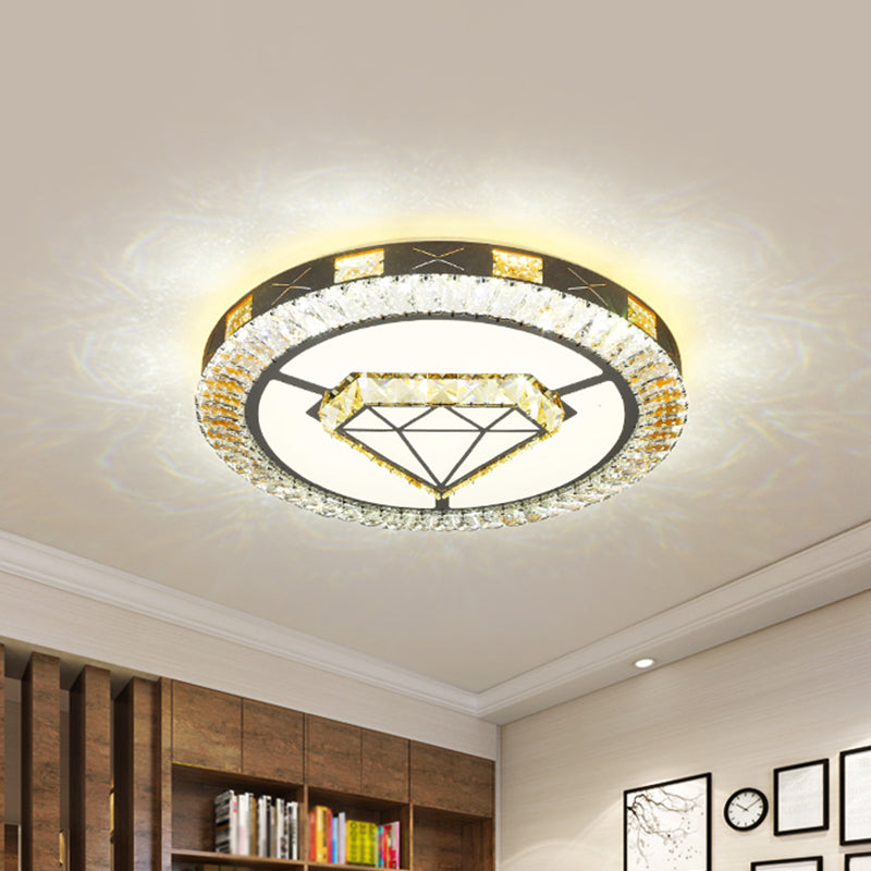 LED Crystal Ceiling Light Flush-Mount Fixture - Modern Chrome with Clear Inlaid Diamond/Flower/Star - Bedroom Lighting