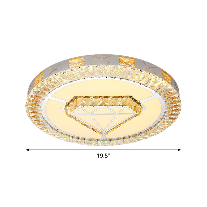 LED Crystal Ceiling Light Flush-Mount Fixture - Modern Chrome with Clear Inlaid Diamond/Flower/Star - Bedroom Lighting