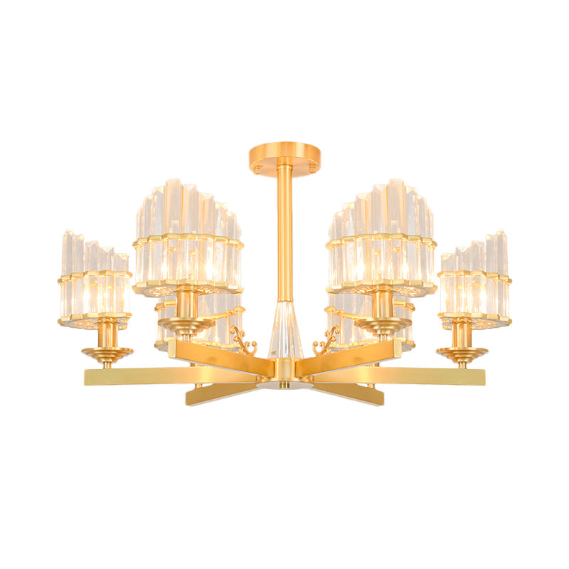 Postmodern Crystal Curved Flush Chandelier 3/6-Head Gold Ceiling Light For Dining Room