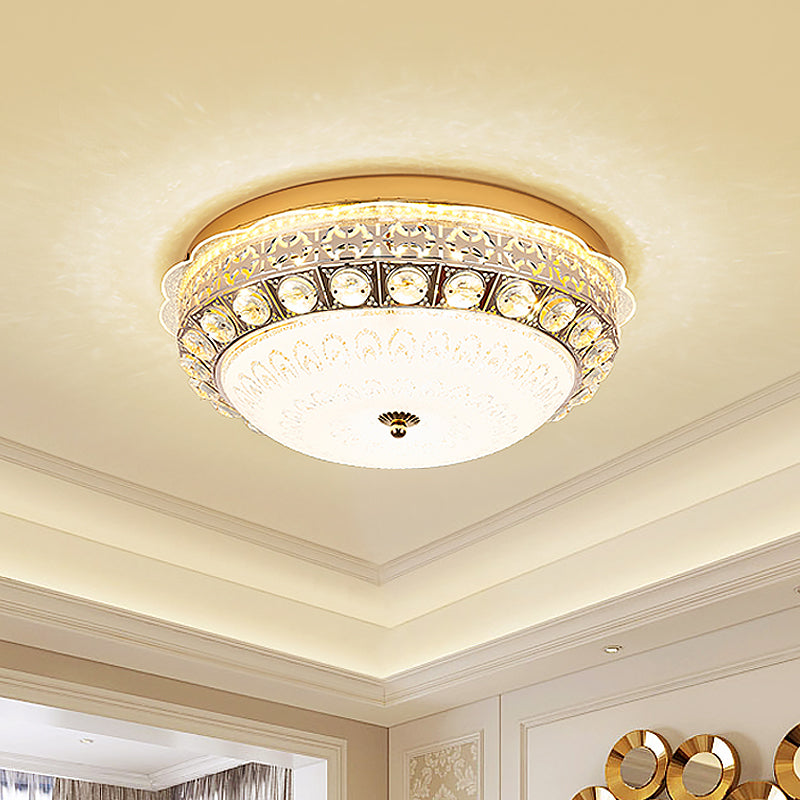 Classic Crystal Bowl Flush Ceiling Light - LED Flush Mount Fixture, White - 16"/19.5" Wide - Bedroom Lighting