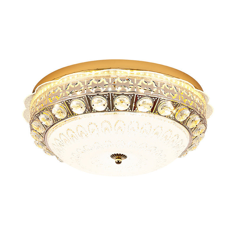Classic Crystal Bowl Flush Ceiling Light - LED Flush Mount Fixture, White - 16"/19.5" Wide - Bedroom Lighting