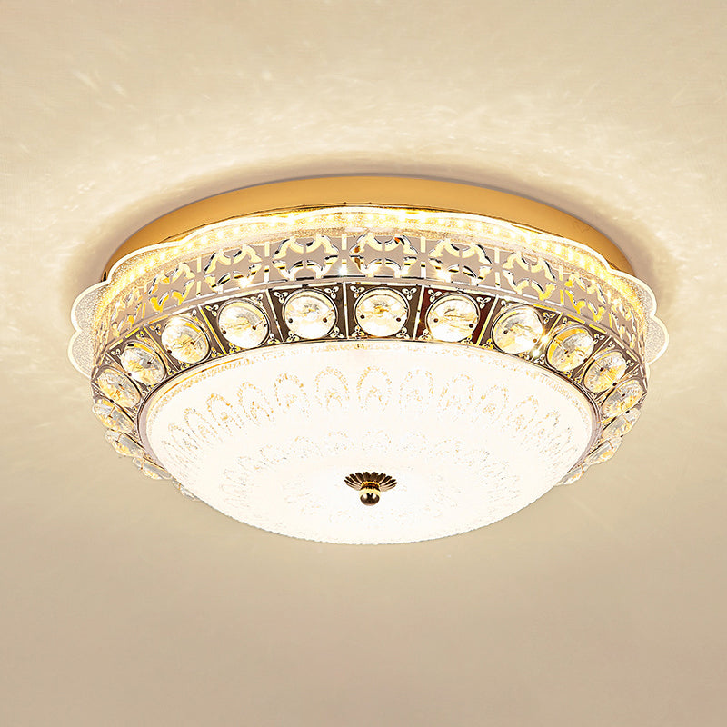 Classic Crystal Bowl Flush Ceiling Light - LED Flush Mount Fixture, White - 16"/19.5" Wide - Bedroom Lighting