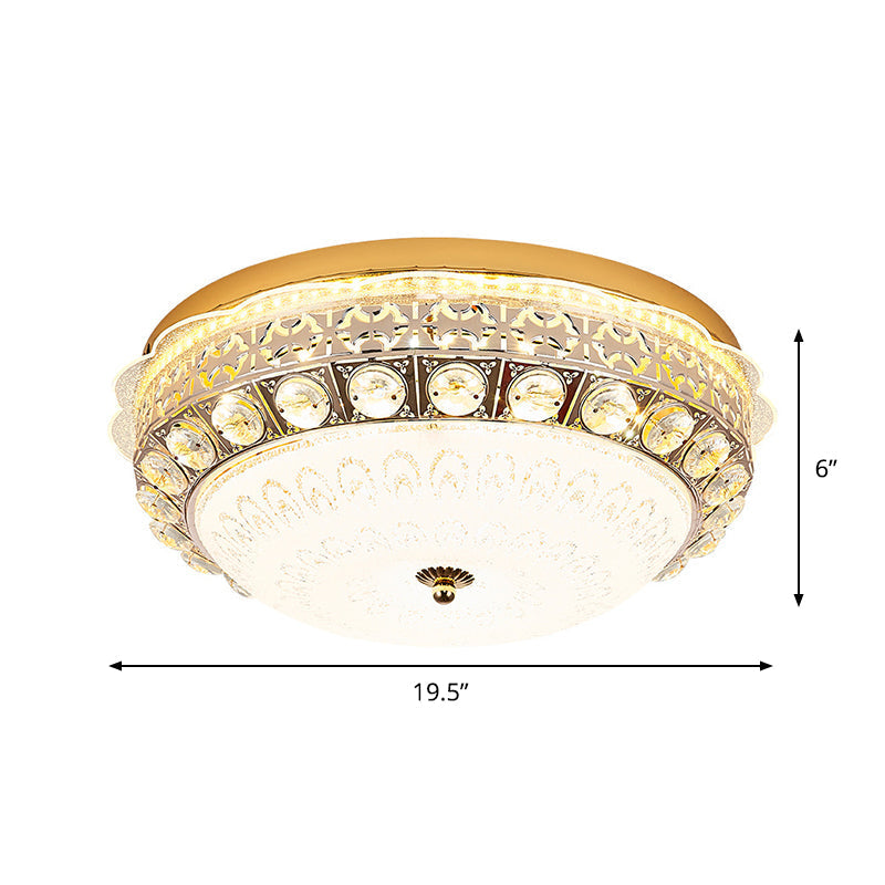 Classic Crystal Bowl Flush Ceiling Light - LED Flush Mount Fixture, White - 16"/19.5" Wide - Bedroom Lighting