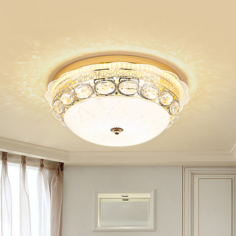 Classic Crystal Bowl Flush Ceiling Light - LED Flush Mount Fixture, White - 16"/19.5" Wide - Bedroom Lighting