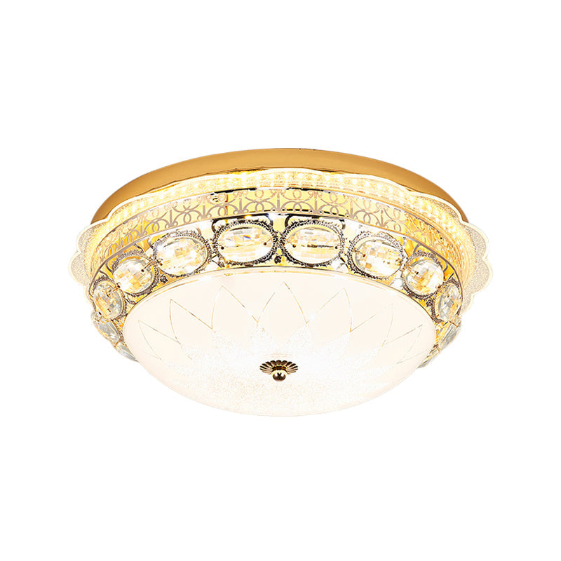 Classic Crystal Bowl Flush Ceiling Light - LED Flush Mount Fixture, White - 16"/19.5" Wide - Bedroom Lighting