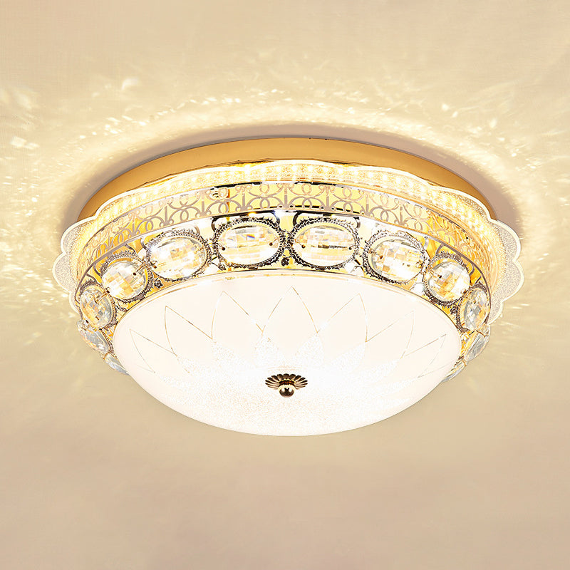 Classic Crystal Bowl Flush Ceiling Light - LED Flush Mount Fixture, White - 16"/19.5" Wide - Bedroom Lighting