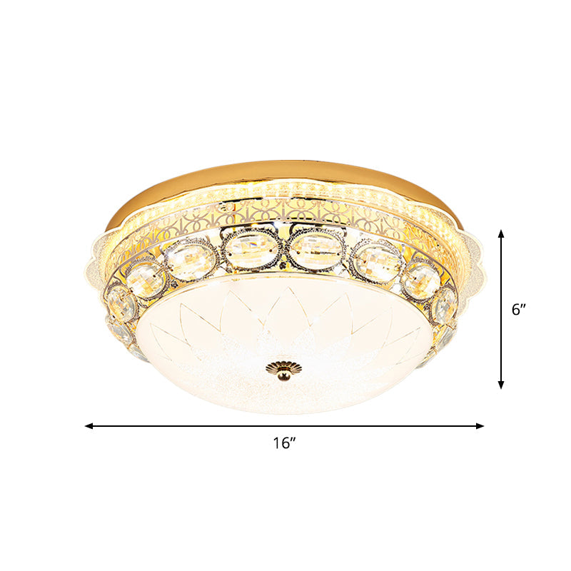 Classic Crystal Bowl Flush Ceiling Light - LED Flush Mount Fixture, White - 16"/19.5" Wide - Bedroom Lighting