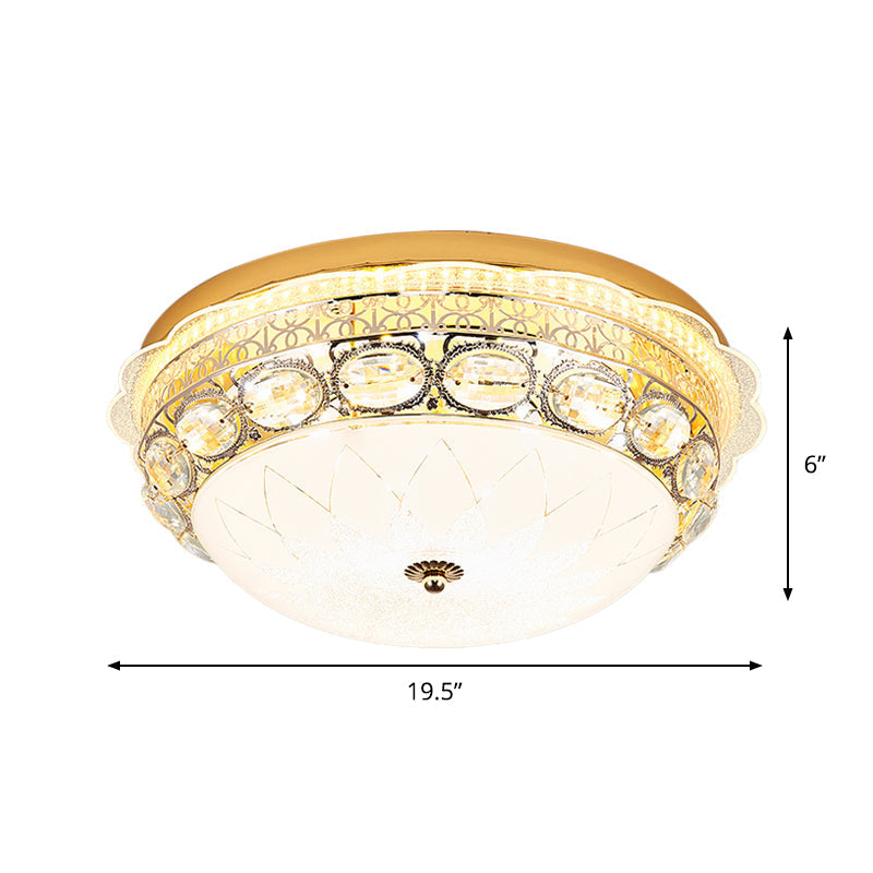 Classic Crystal Bowl Flush Ceiling Light - LED Flush Mount Fixture, White - 16"/19.5" Wide - Bedroom Lighting