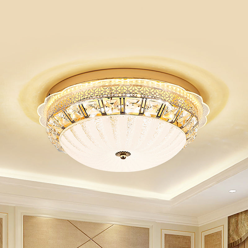 Classic Crystal Bowl Flush Ceiling Light - LED Flush Mount Fixture, White - 16"/19.5" Wide - Bedroom Lighting