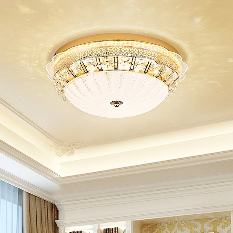Classic Crystal Bowl Flush Ceiling Light - LED Flush Mount Fixture, White - 16"/19.5" Wide - Bedroom Lighting