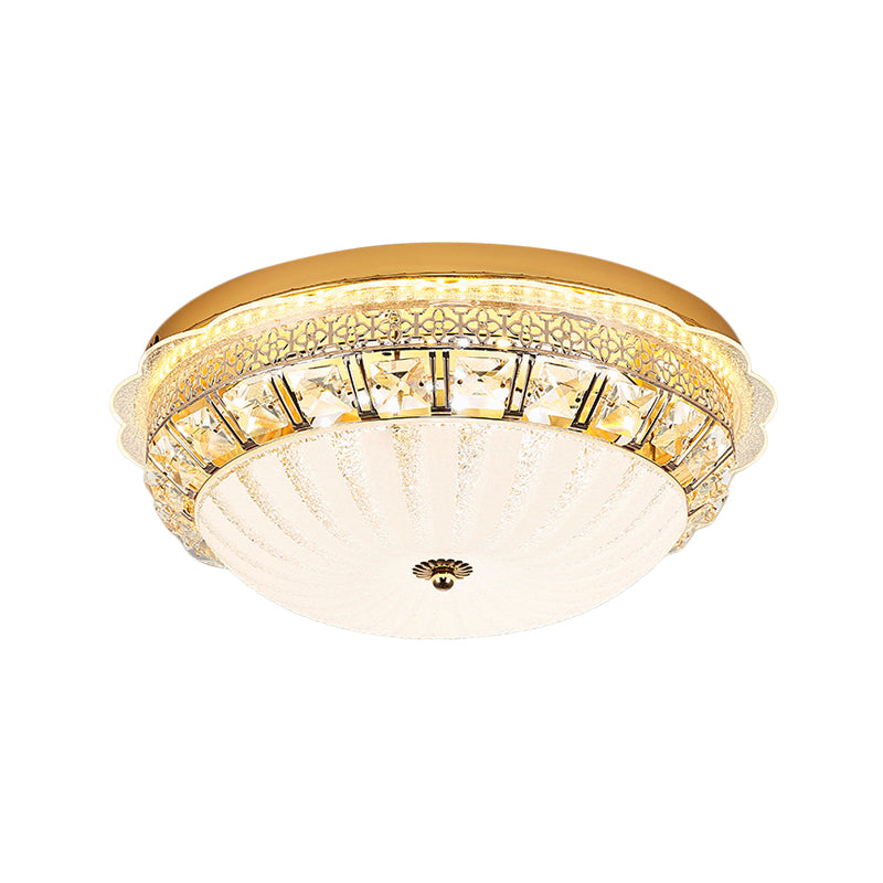 Classic Crystal Bowl Flush Ceiling Light - LED Flush Mount Fixture, White - 16"/19.5" Wide - Bedroom Lighting