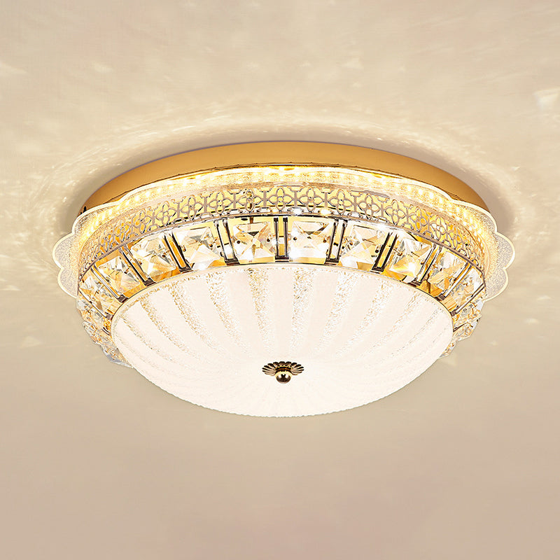Classic Crystal Bowl Flush Ceiling Light - LED Flush Mount Fixture, White - 16"/19.5" Wide - Bedroom Lighting