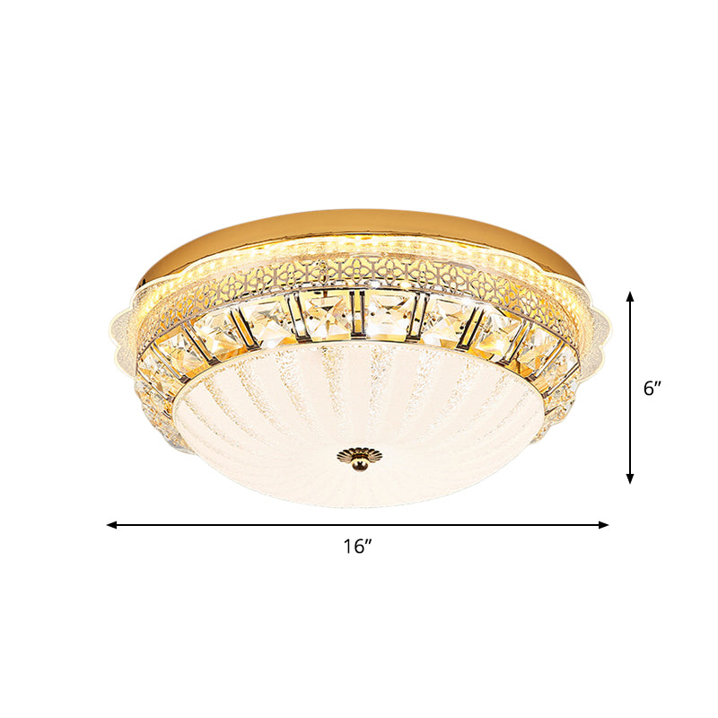 Classic Crystal Bowl Flush Ceiling Light - LED Flush Mount Fixture, White - 16"/19.5" Wide - Bedroom Lighting