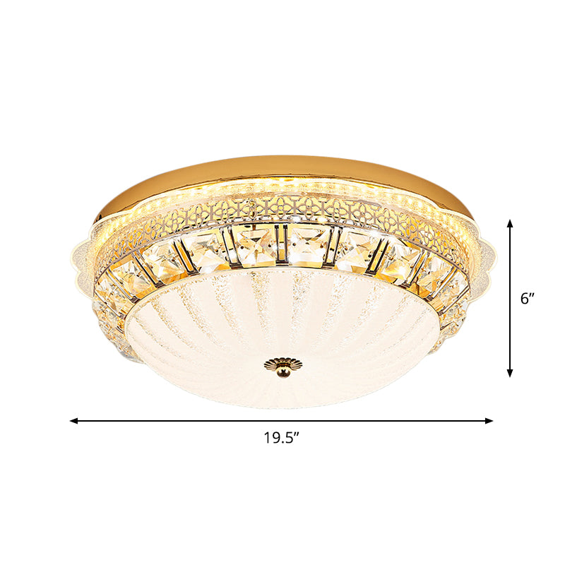 Classic Crystal Bowl Flush Ceiling Light - LED Flush Mount Fixture, White - 16"/19.5" Wide - Bedroom Lighting
