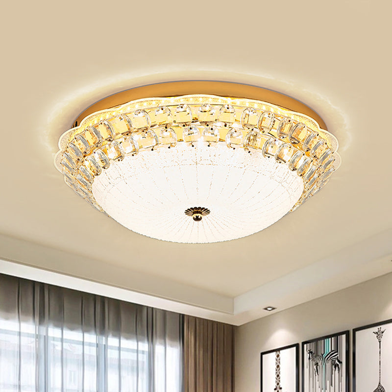 16"/19.5" W LED Flush Mount Lighting with White Glass Bowl & Crystal Accent - Simple & Elegant Ceiling Fixture