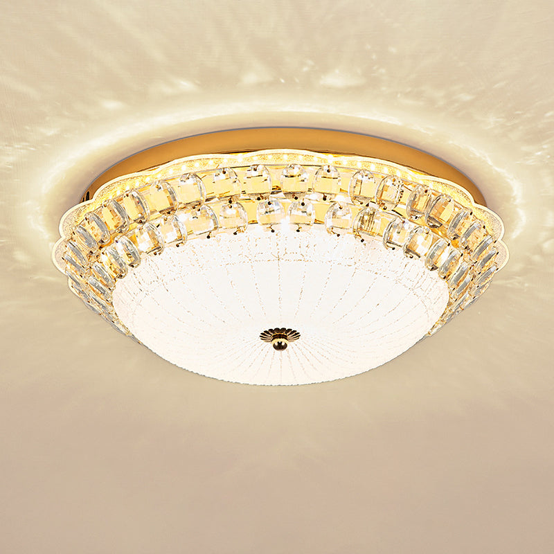 16"/19.5" W LED Flush Mount Lighting with White Glass Bowl & Crystal Accent - Simple & Elegant Ceiling Fixture