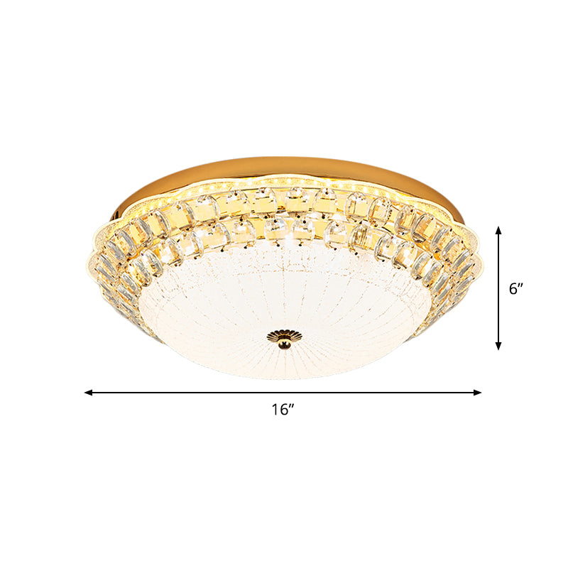 16"/19.5" W LED Flush Mount Lighting with White Glass Bowl & Crystal Accent - Simple & Elegant Ceiling Fixture