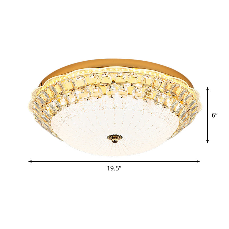 16"/19.5" W LED Flush Mount Lighting with White Glass Bowl & Crystal Accent - Simple & Elegant Ceiling Fixture