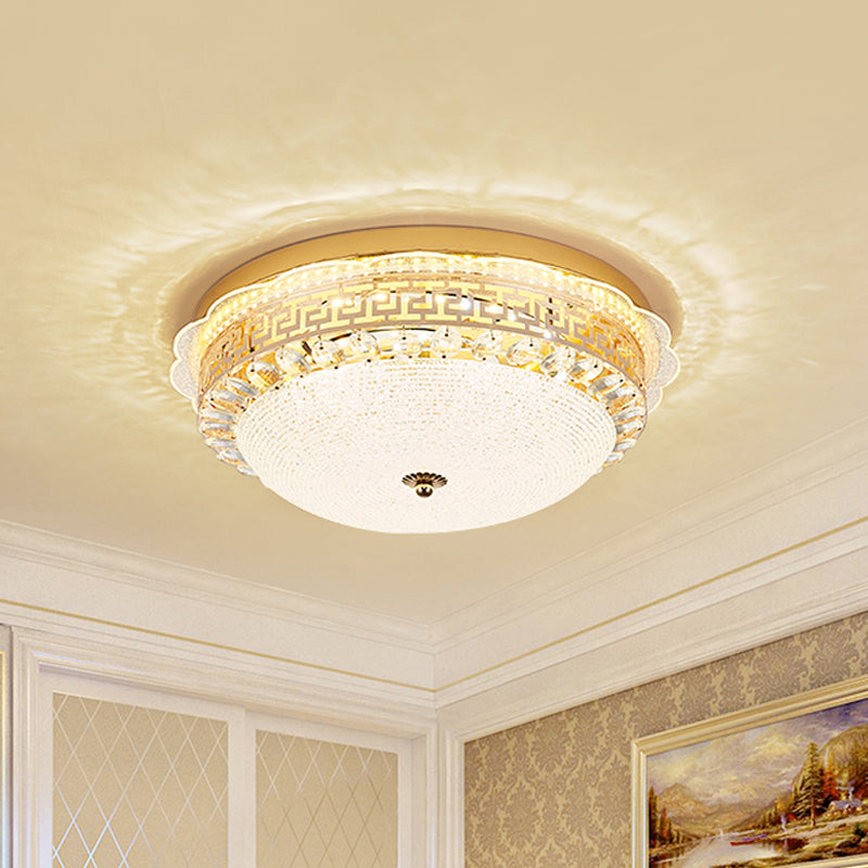 16"/19.5" W LED Flush Mount Lighting with White Glass Bowl & Crystal Accent - Simple & Elegant Ceiling Fixture