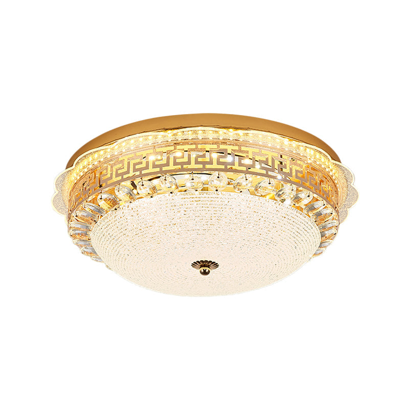 16"/19.5" W LED Flush Mount Lighting with White Glass Bowl & Crystal Accent - Simple & Elegant Ceiling Fixture