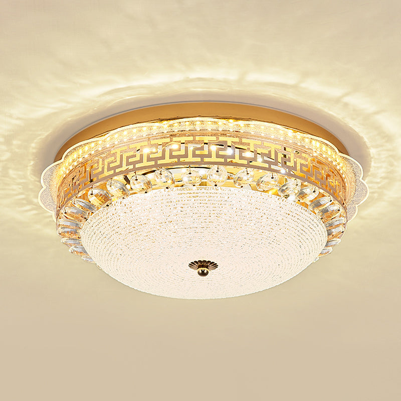 16"/19.5" W LED Flush Mount Lighting with White Glass Bowl & Crystal Accent - Simple & Elegant Ceiling Fixture