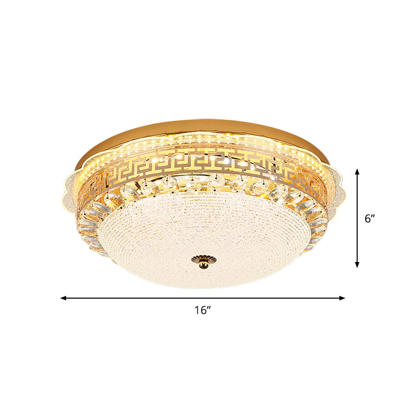 16"/19.5" W LED Flush Mount Lighting with White Glass Bowl & Crystal Accent - Simple & Elegant Ceiling Fixture
