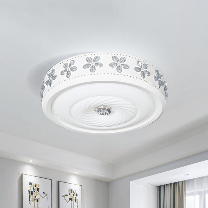 Plafonnier LED minimaliste en fer avec bordure fleurie - Montage encastré en cercle blanc, pour salon (16,5"/24,5" de diamètre)