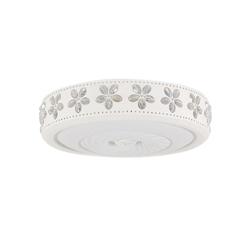 Plafonnier LED minimaliste en fer avec bordure fleurie - Montage encastré en cercle blanc, pour salon (16,5"/24,5" de diamètre)