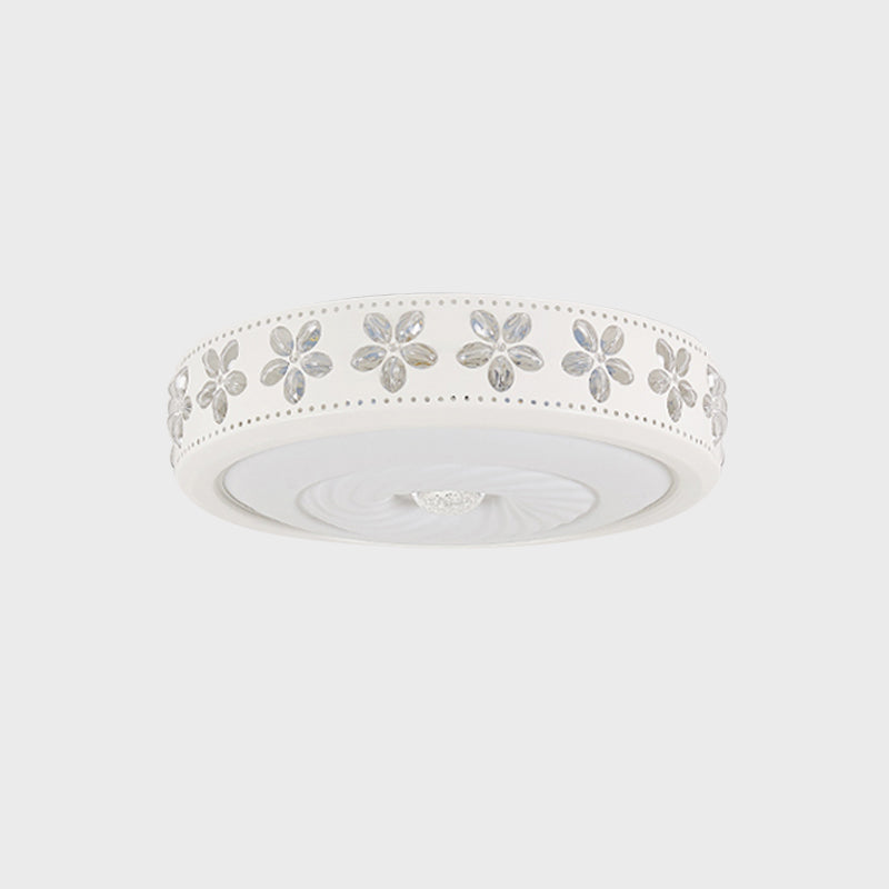 Plafonnier LED minimaliste en fer avec bordure fleurie - Montage encastré en cercle blanc, pour salon (16,5"/24,5" de diamètre)