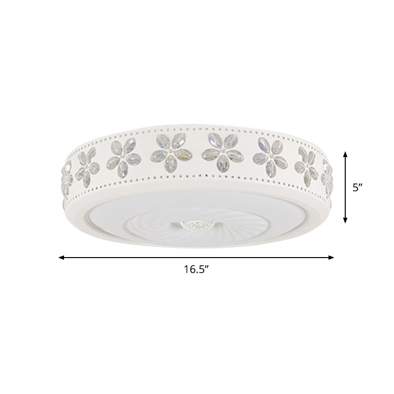 Plafonnier LED minimaliste en fer avec bordure fleurie - Montage encastré en cercle blanc, pour salon (16,5"/24,5" de diamètre)